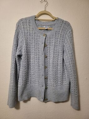 croft & barrow Light Blue Knit Button-Front Cardigan